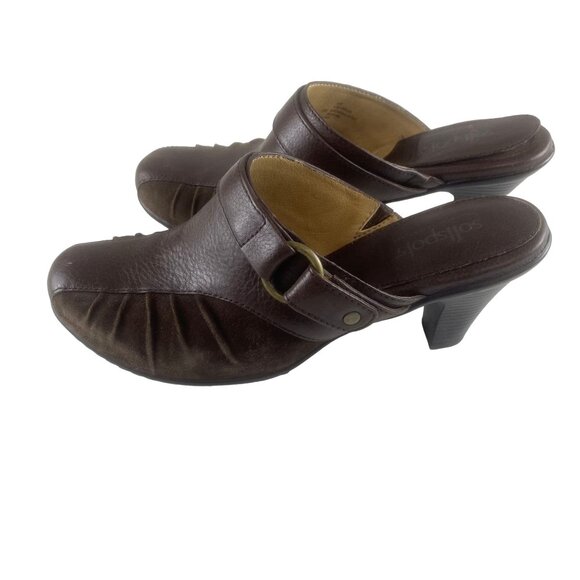 Softspots Womens 6M Brown Suede Leather Mules W Ruched Detailing & Buckle - Picture 6 of 13